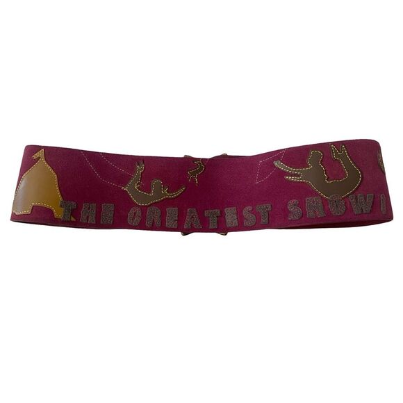 Vintage Suede Leather The Greatest Show On Earth Embroidered Belt Size M Vintage Suede Leather The Greatest Show On Earth Embroidered  main image 2